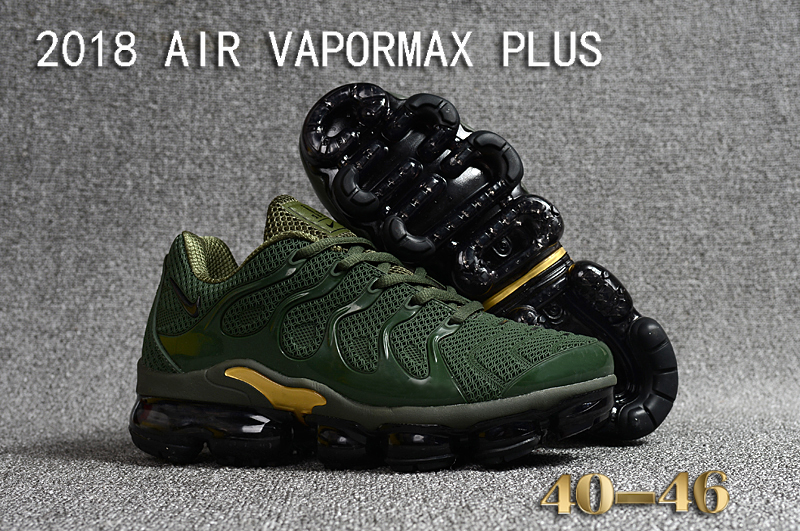 2018 Nike Air VaporMax Plus Army Green Gold Shoes - Click Image to Close